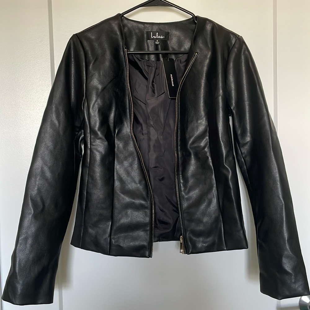 Lulu’s black faux leather jacket